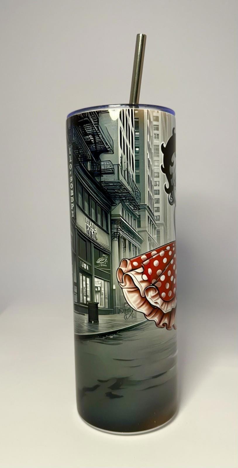 20 oz Vintage Betty Boop Red Stainless Steel Tumbler with Lid, Straw