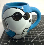 Peanuts Snoopy Dog Joe Cool 18 oz Blue Oval Ceramic Coffee Mug Cup Sunglasses