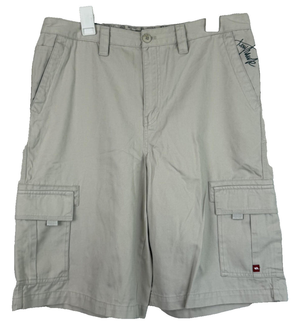 Tony Hawk Mens Size 34 Cargo Shorts Khaki Beige Cotton Skateboarding Utility