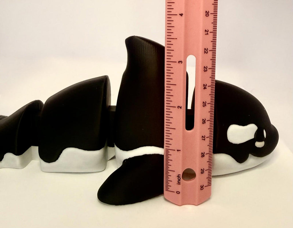 Large 3D Printed Articulated Orca – Flexible Toy Figurine - Black and White
