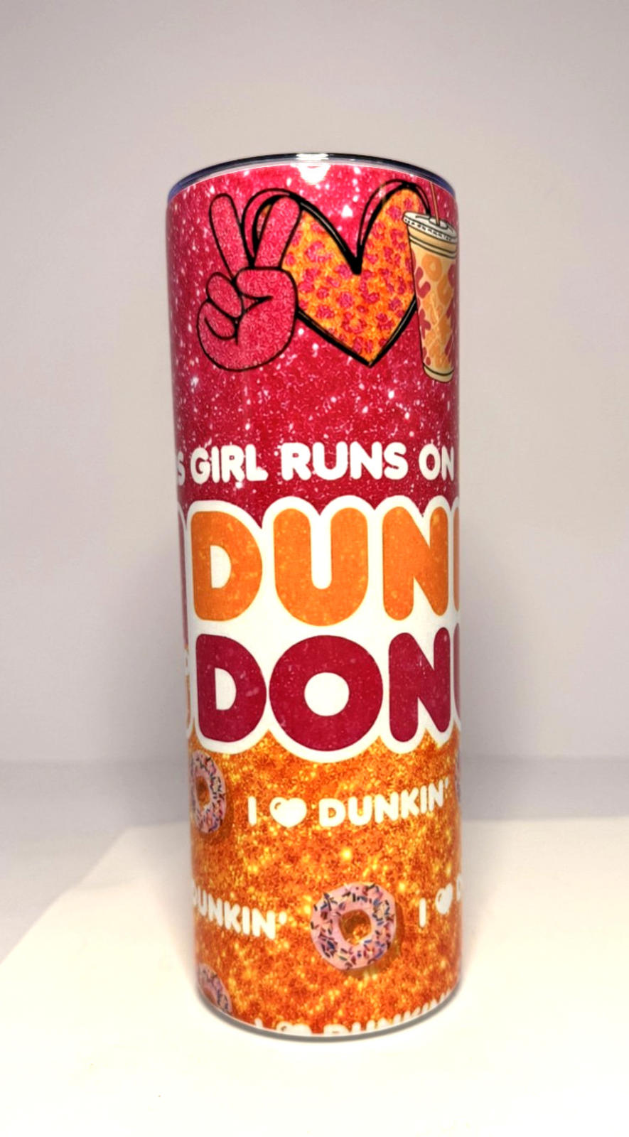 20 oz Dunkin Stainless Steel Tumbler with Lid, Straw - Glitter or Non-Glitter