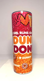 20 oz Dunkin Stainless Steel Tumbler with Lid, Straw - Glitter or Non-Glitter