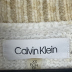 Calvin Klein Striped Turtleneck Sweater Womens XS Tan White Knit - Soft and Cozy