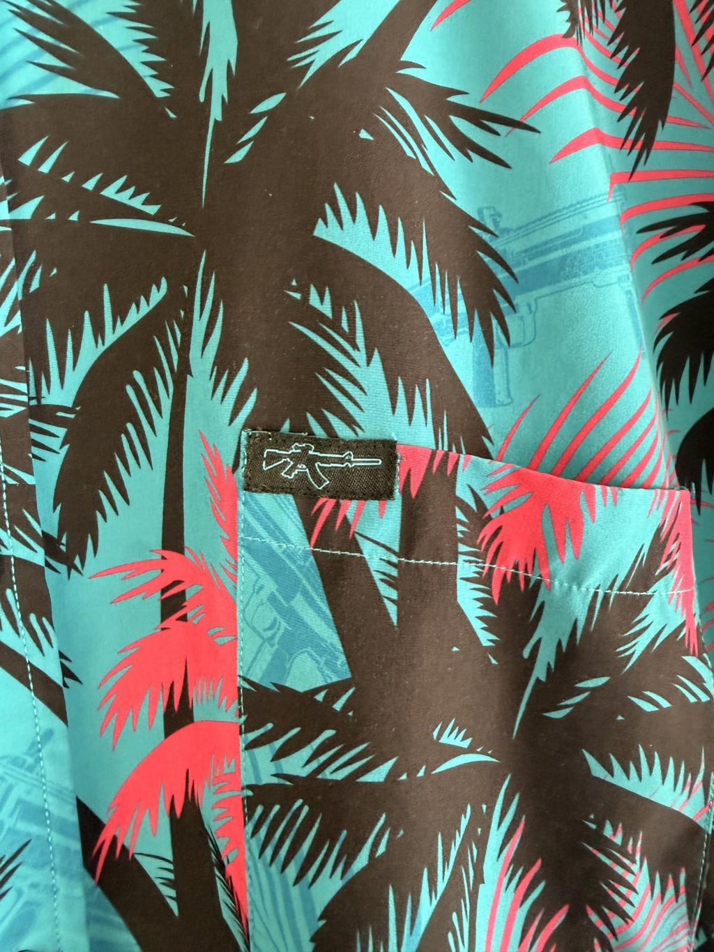 Retro Rifle Men’s 3xl Button Up Shirt High Crown Palm Tree Vice City GTA Style