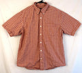 Eddie Bauer Shirt Men's L Orange Red Plaid Short Sleeve Button Up Relaxed Fit