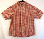Eddie Bauer Shirt Men's L Orange Red Plaid Short Sleeve Button Up Relaxed Fit
