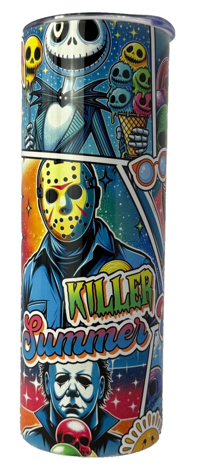 20 oz Killer Summer Vibes Stainless Steel Tumbler with Lid,Straw,CleaningBrush