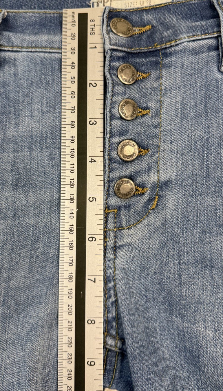 Free People Button Fly Raw Hem Ankle Blue Denim Skinny Jeans Size 28