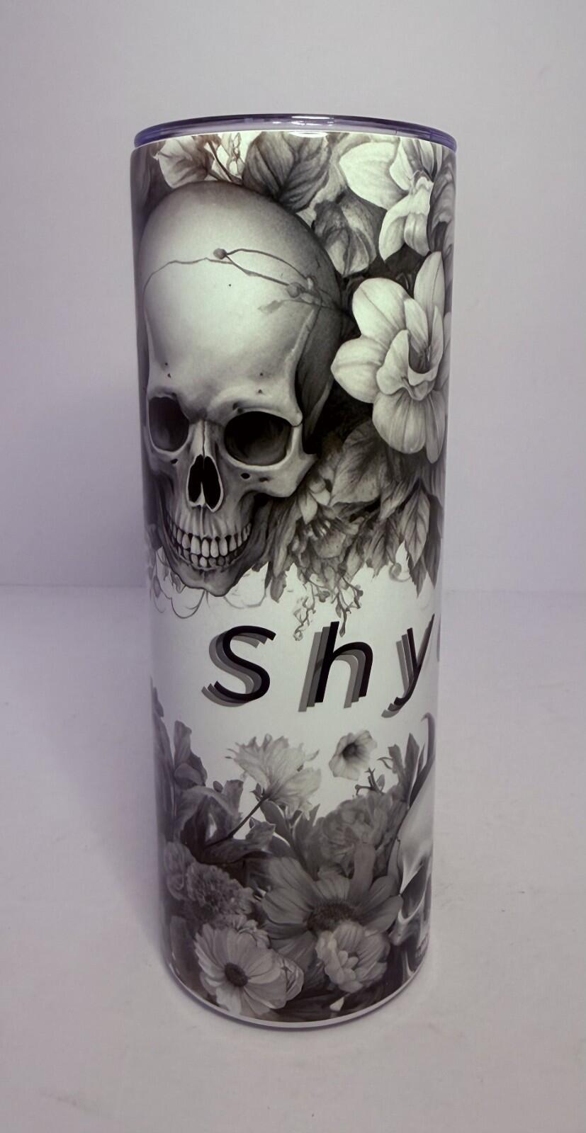20 oz Customizable Skulls and Flowers Stainless Steel Tumbler with Lid, Straw