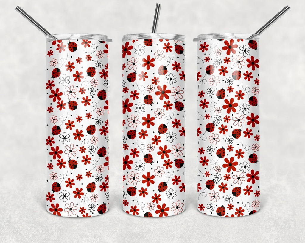 20 oz LadyBug Stainless Steel Tumbler with Lid, Straw