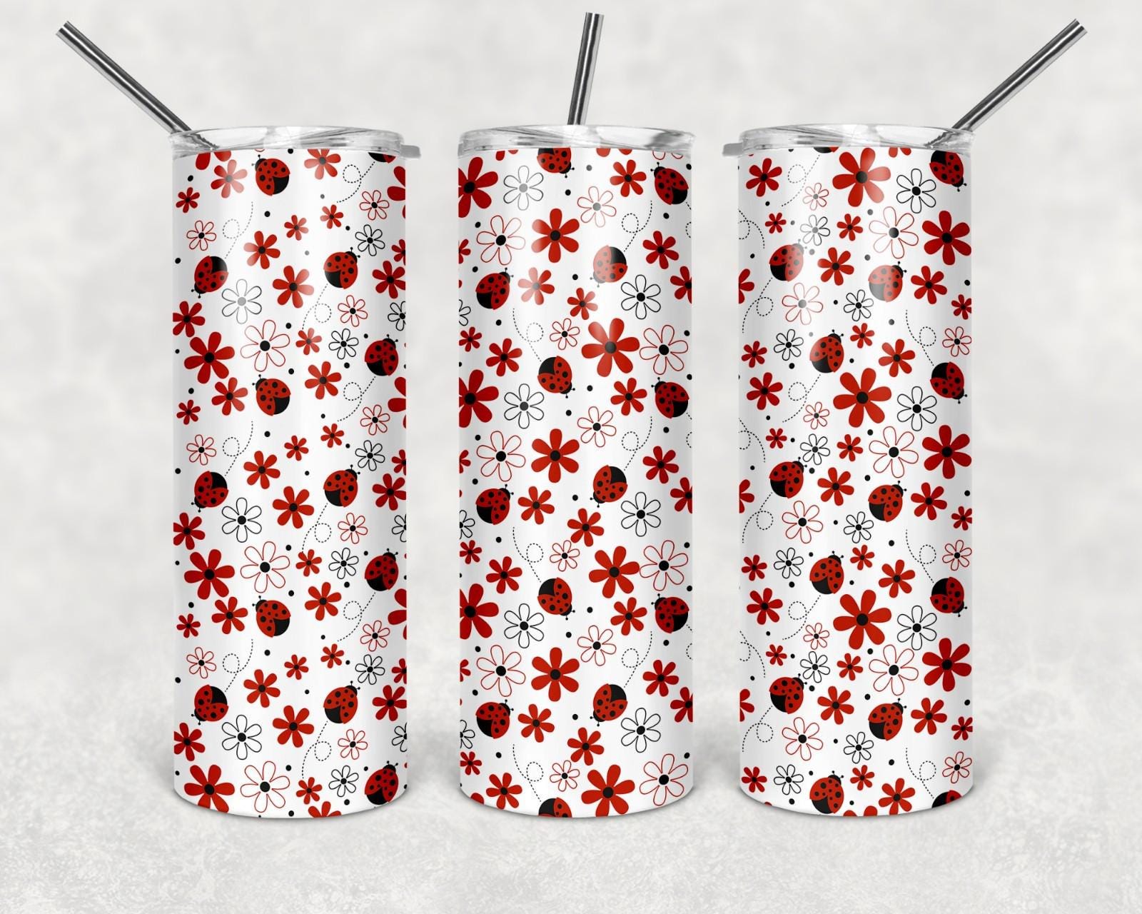 20 oz LadyBug Stainless Steel Tumbler with Lid, Straw