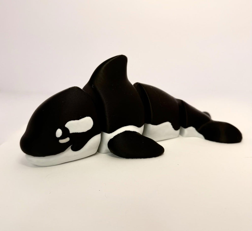 Large 3D Printed Articulated Orca – Flexible Toy Figurine - Black and White