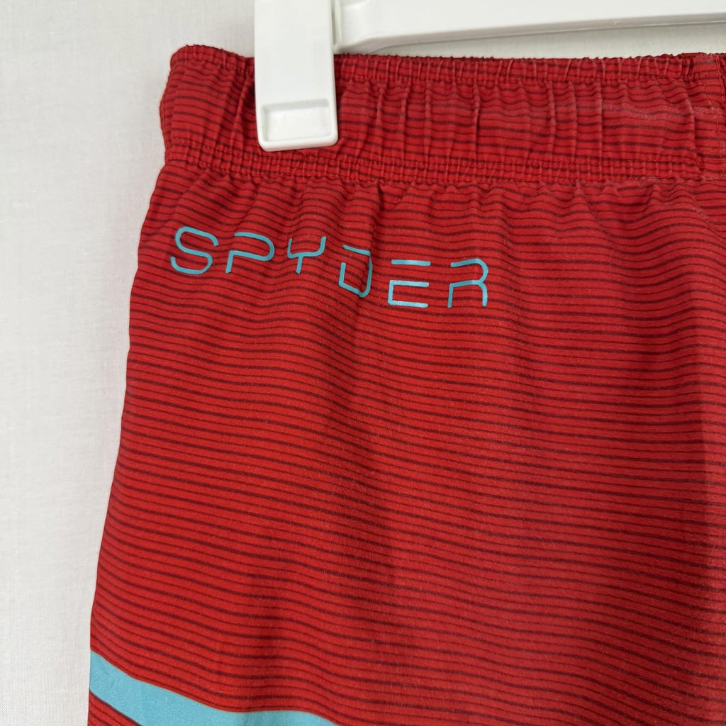 Spyder Youth Boys Swim Trunks Size XL 18-20, Blue/Red Strip Logo