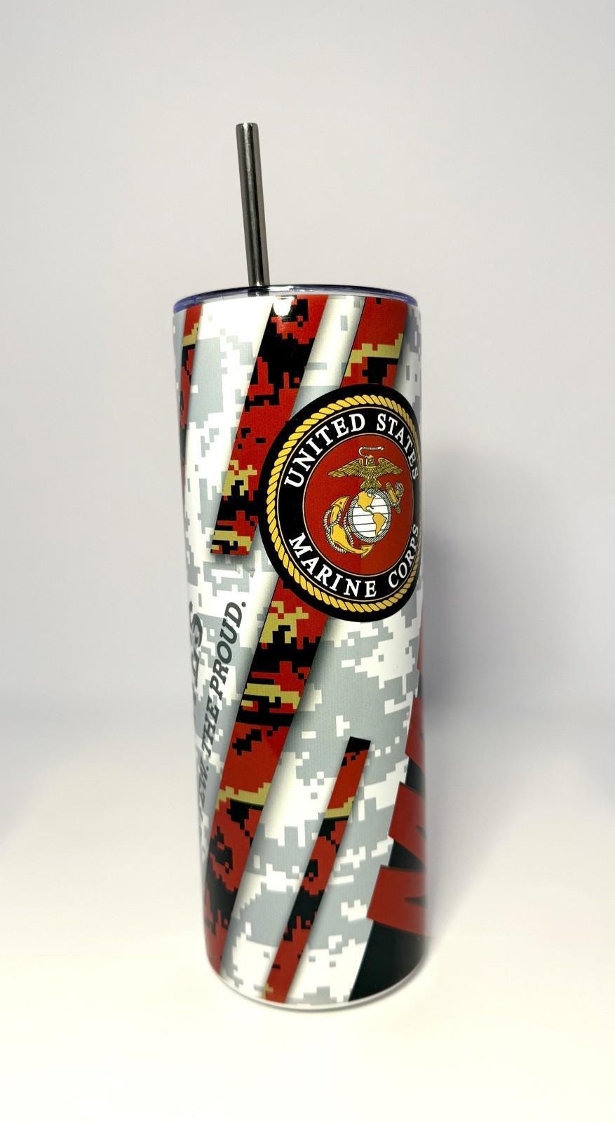20 oz Marines Stainless Steel Tumbler with Lid, Straw