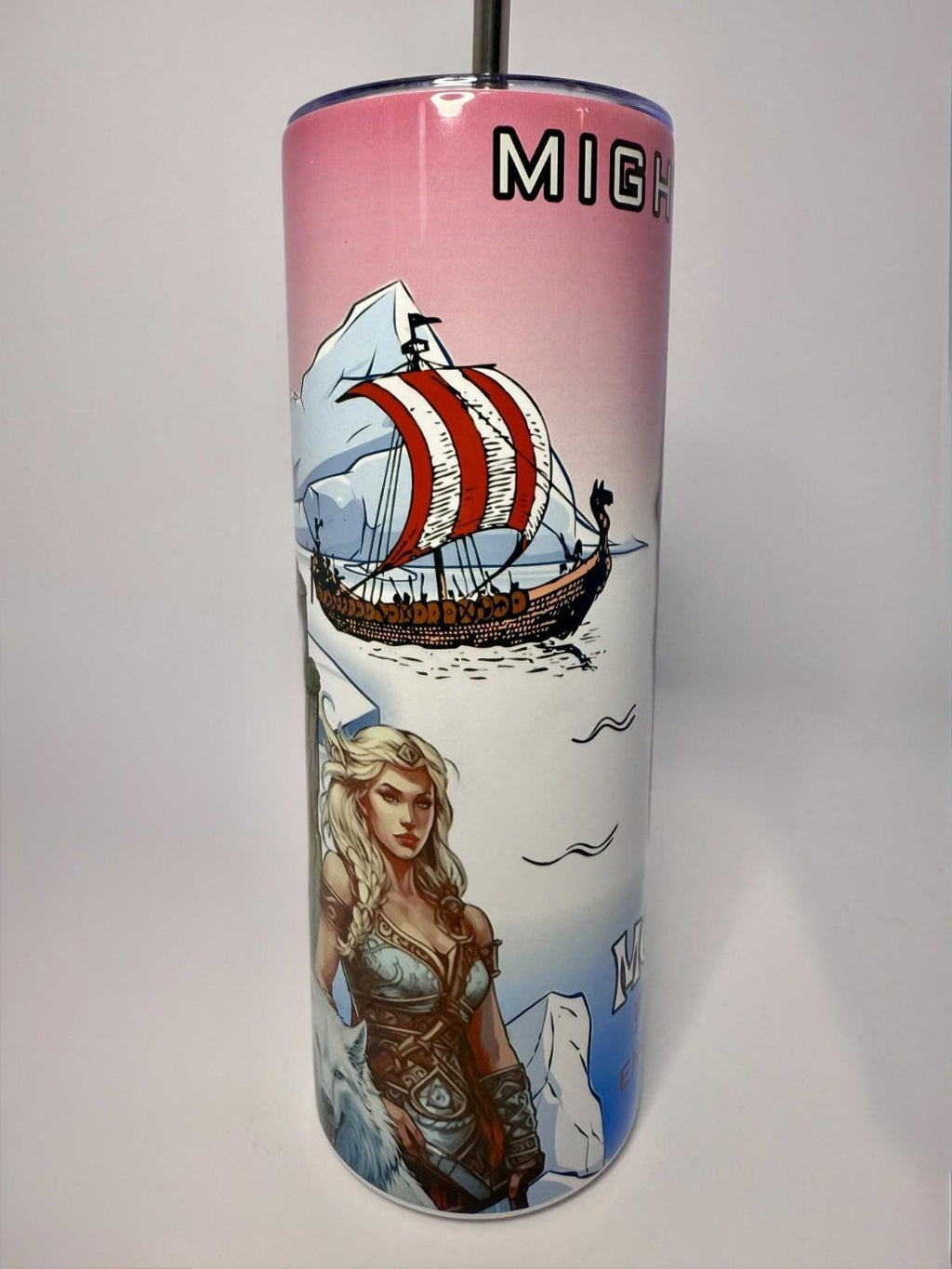 20 oz Mighty Viking Stainless Steel Tumbler with Lid, Straw