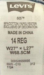 Levi’s 505 Jeans Youth 14 Regular 27x27 Blue Denim Straight Leg Zip Fly Classic