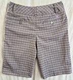 Adidas Womens Shorts sz 2 plaid green pink grey