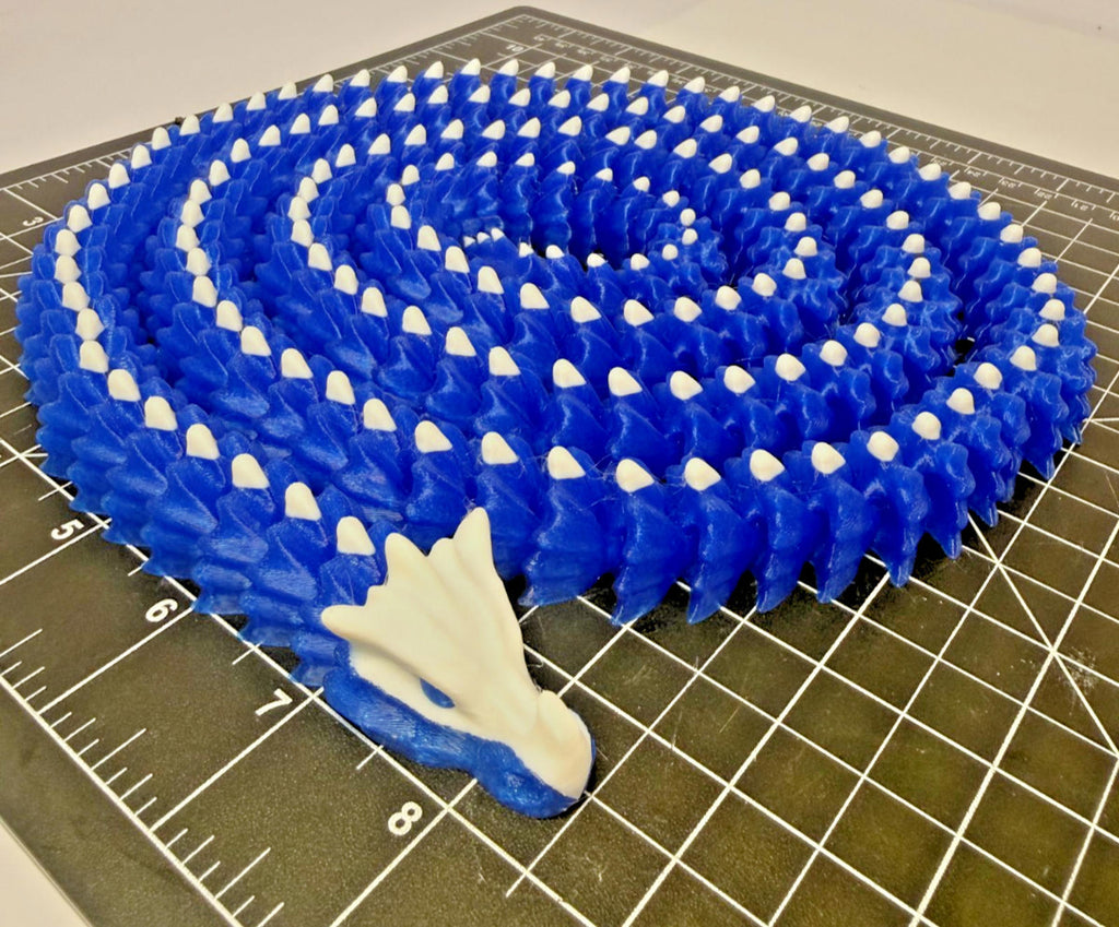 3D Printed LONG Dragon/Snake - PLA - Ice Blue and White - 5 Feet 4 Inches