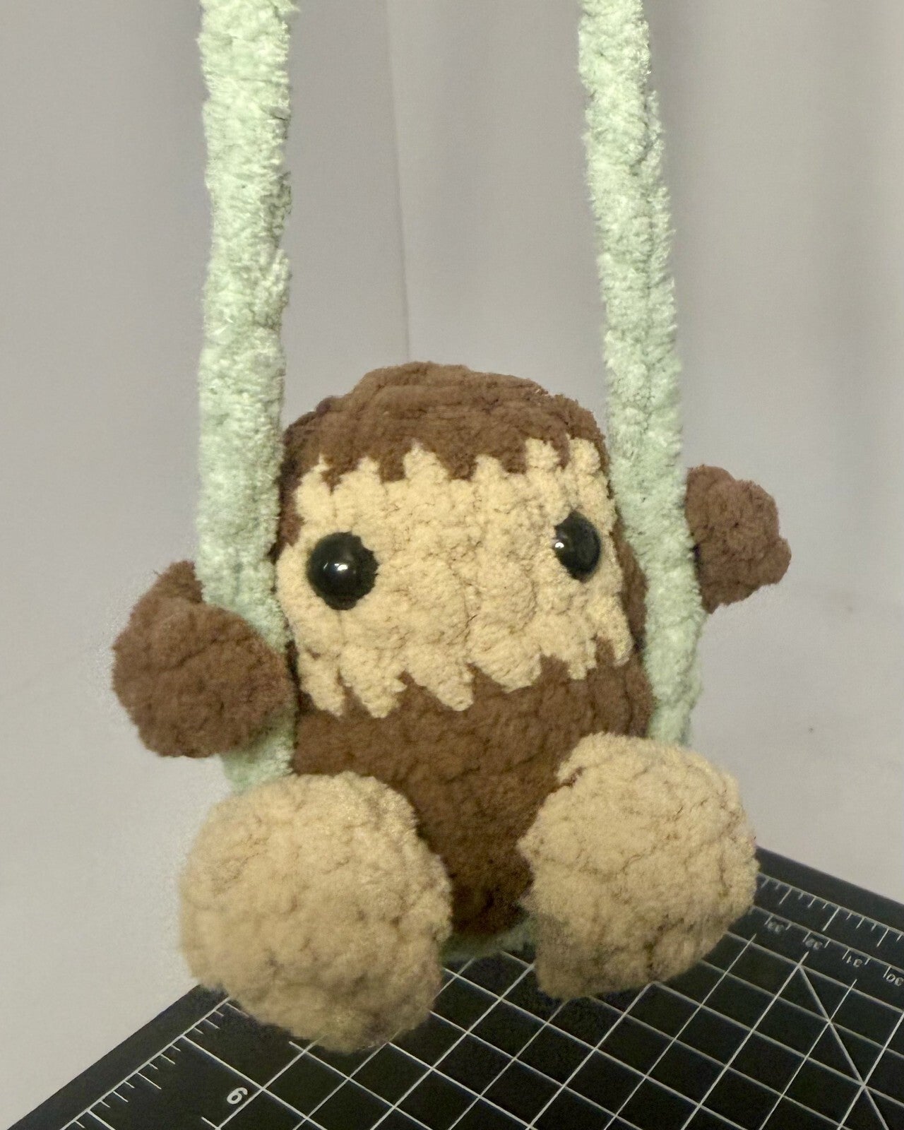 Crocheted Swinging Bigfoot - Rearview Mirror Decor - 4 inch - Handmade