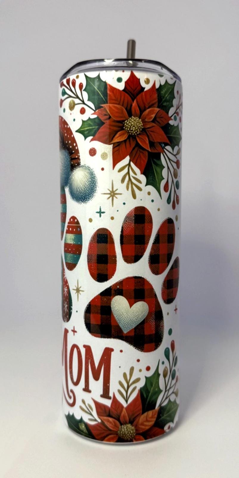 20 oz Christmas Dog Mom Stainless Steel Tumbler with Lid, Straw