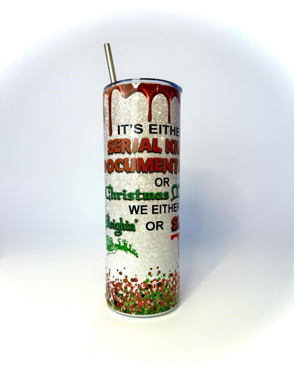 20 oz Slayin Christmas Stainless Steel Tumbler with Lid, Straw