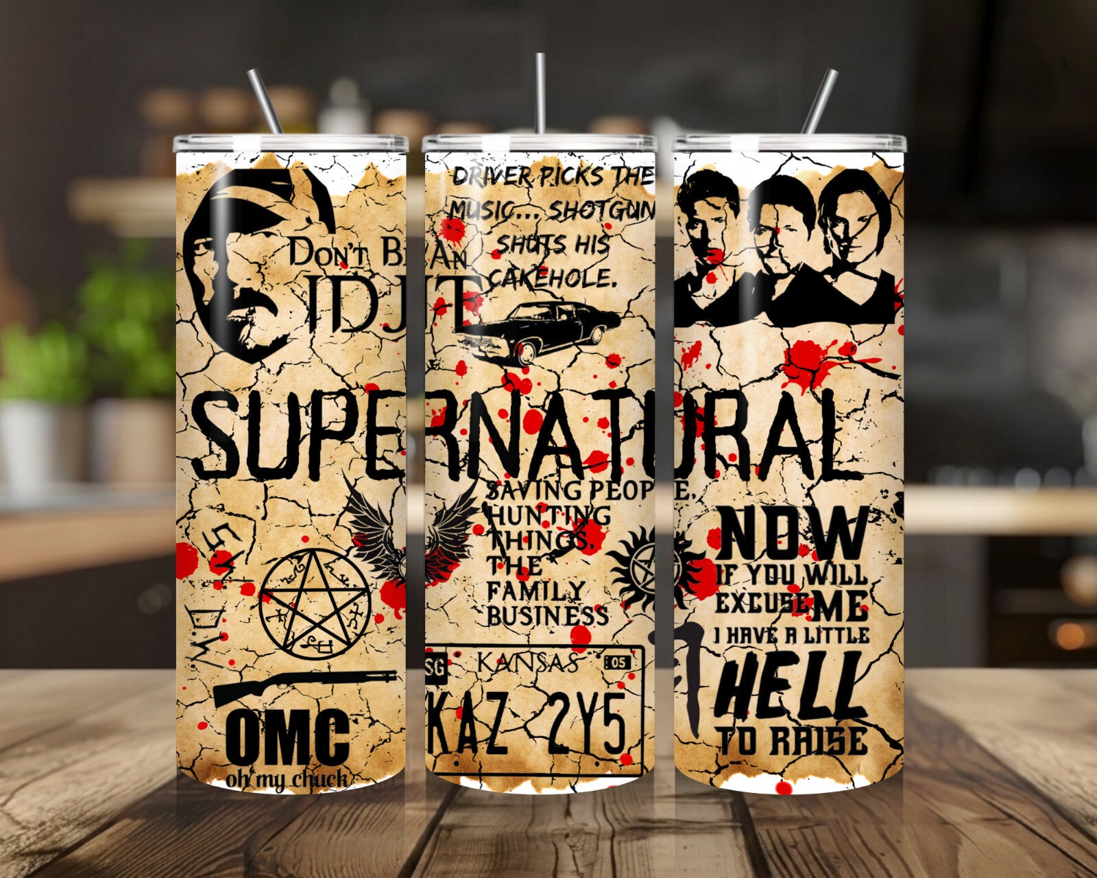 20 oz Supernatural Stainless Steel Tumbler with Lid, Straw