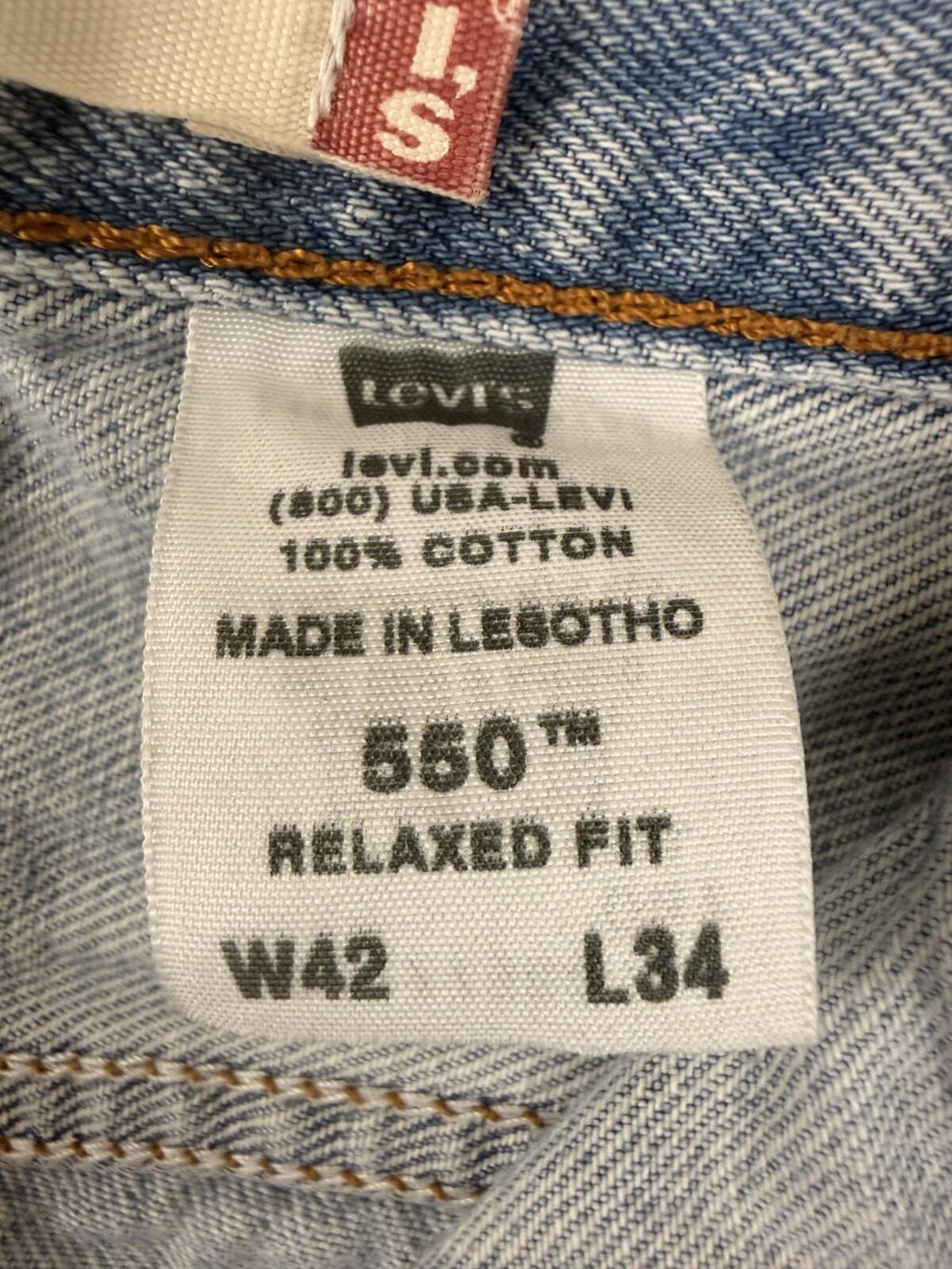 Levi's 550 Relaxed Fit Mens Blue Jeans Size 42x34 Light Wash 100% Cotton