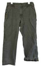 Carhartt Men Flannel Lined Pants 34x30 Loose Fit BN0111-M Green Gray