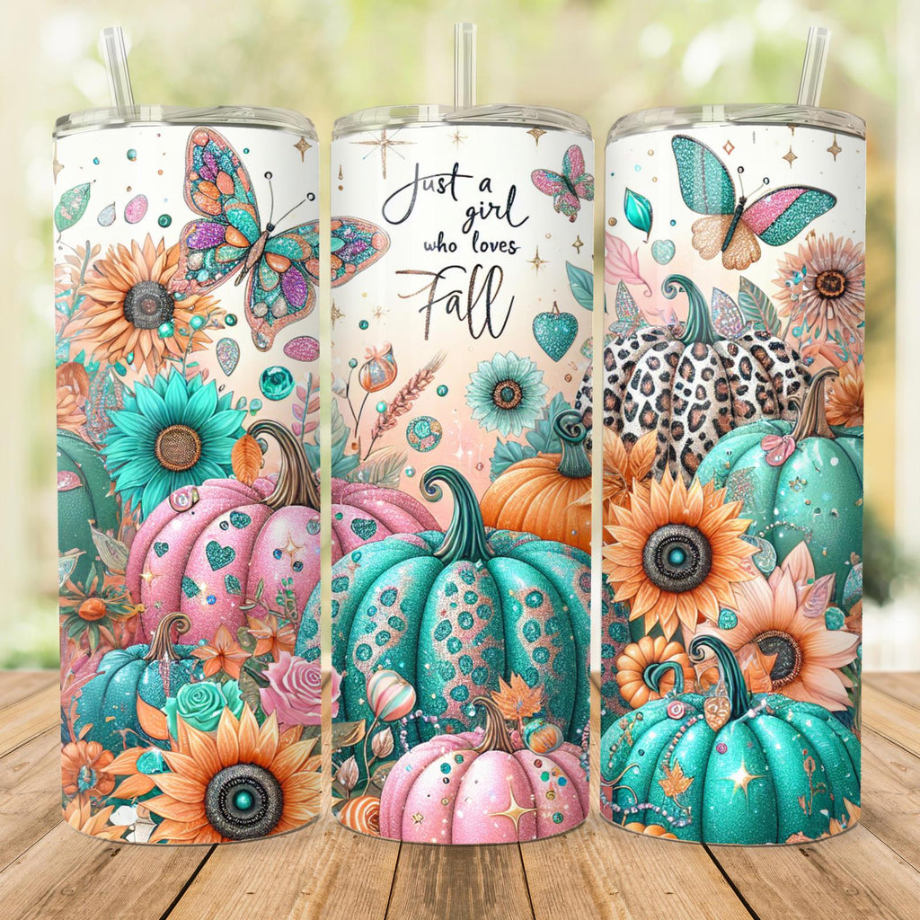 20 oz Girls Who Loves Fall Stainless Steel Tumbler with Lid, Straw