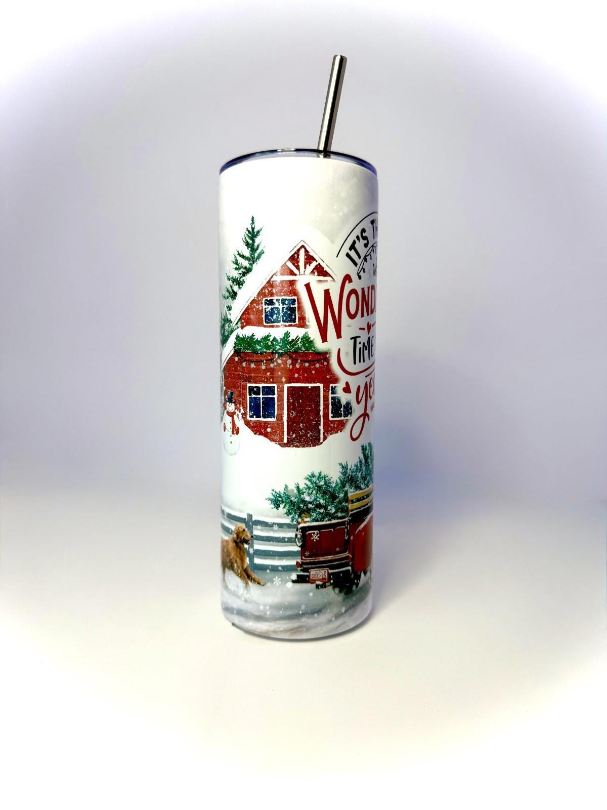20 oz Wonderful Time of Year Stainless Steel Tumbler with Lid, Straw