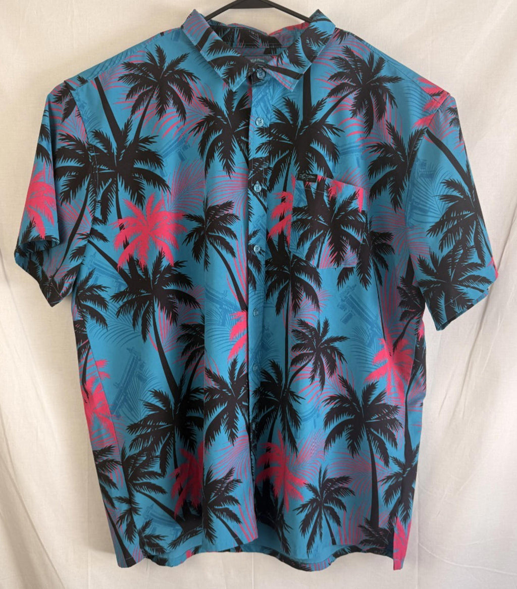 Retro Rifle Men’s 3xl Button Up Shirt High Crown Palm Tree Vice City GTA Style