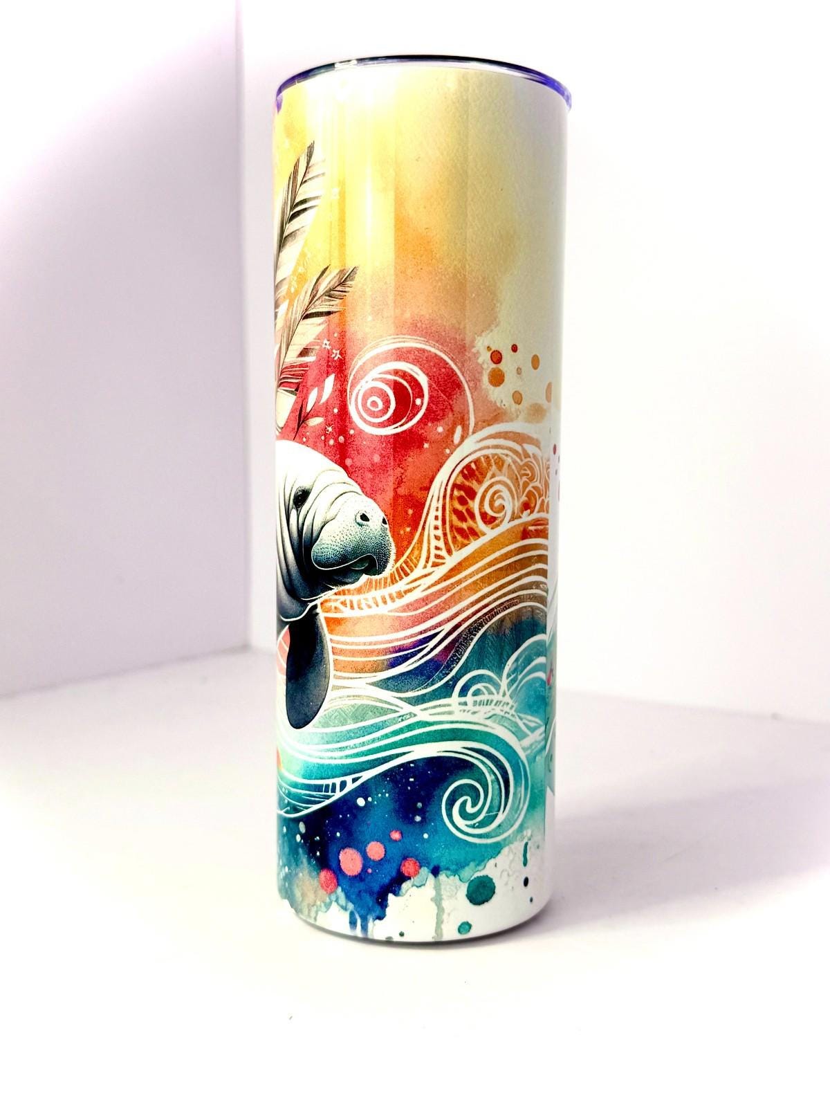 20 oz Manatee Stainless Steel Tumbler with Lid, Straw