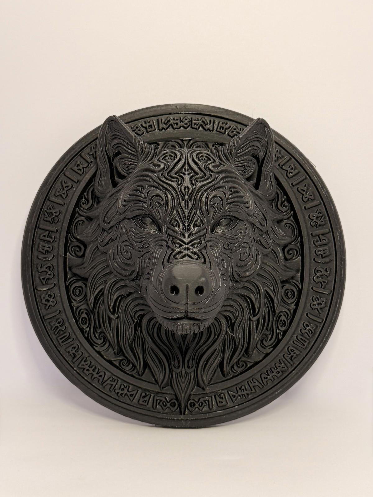 3D Printed Wolf Runes Large Plaque - Black