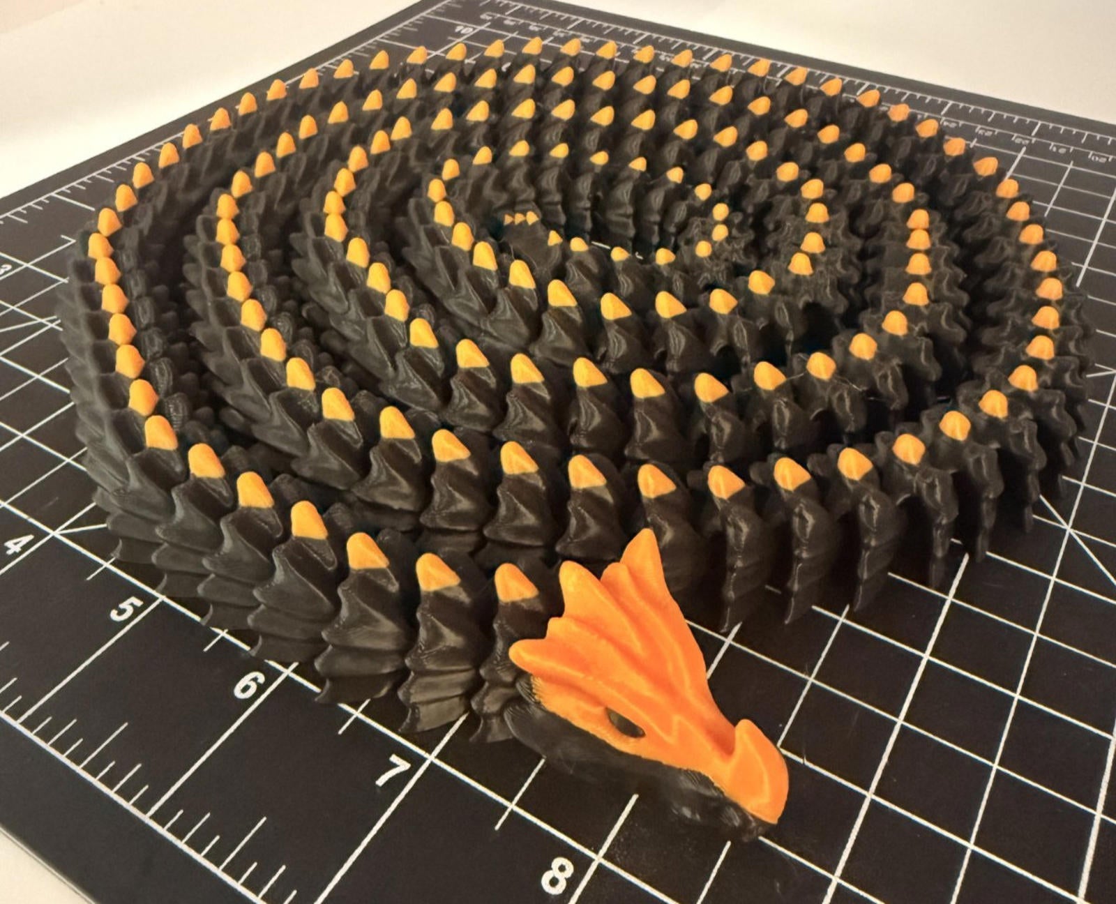 3D Printed LONG Dragon/Snake - PLA - Black and Orange - 5 Feet 4 Inches