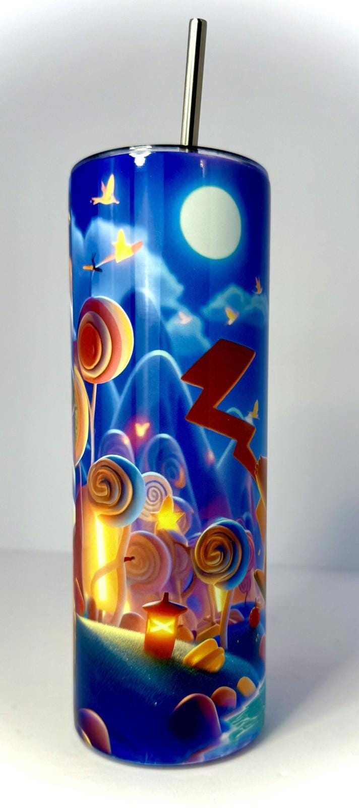 20 oz Pikachu Stainless Steel Tumbler with Lid, Straw ~ Pokemon