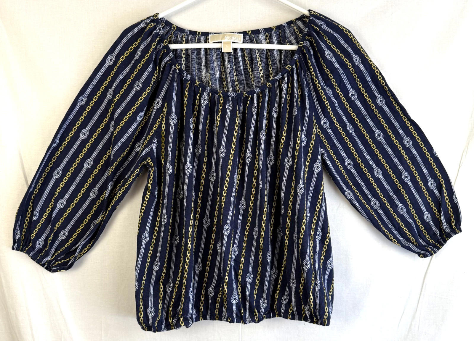 Michael Kors Nautical Blouse Top Womens Size Large Rope And Chain Blue & Gold