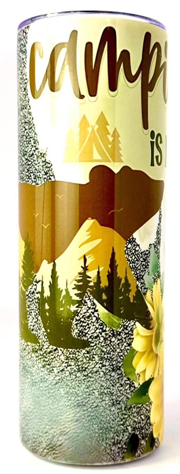 20 oz Camping Therapy Stainless Steel Tumbler with Lid, Straw