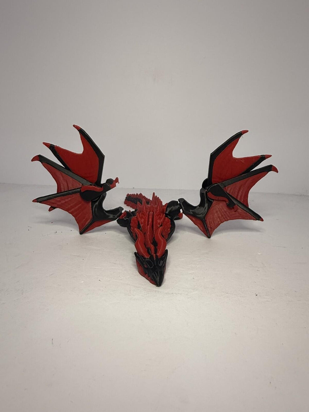 3D Printed Winged Dragon -PLA- Black and Red - 12 inches Long - Articulated
