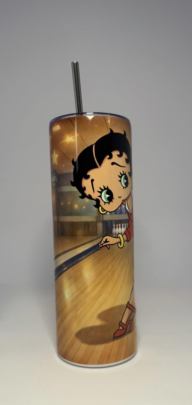 20 oz Bowling Betty Boop Stainless Steel Tumbler with Lid, Straw