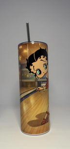 20 oz Bowling Betty Boop Stainless Steel Tumbler with Lid, Straw