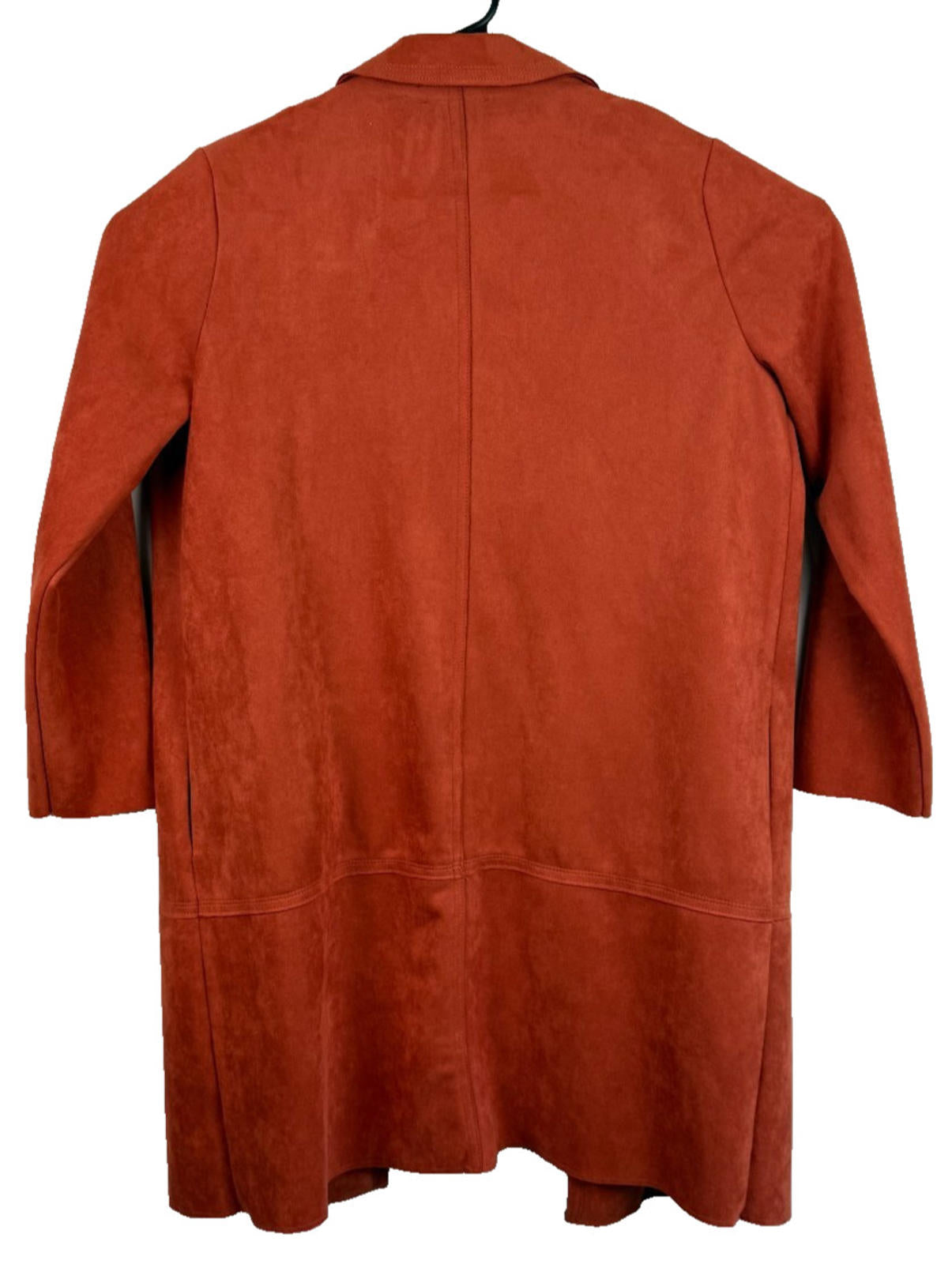 Philosophy Womens Orange Faux Leather Long Sleeve Open Front Overcoat Size Large