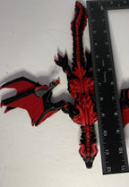 3D Printed Winged Dragon -PLA- Black and Red - 12 inches Long - Articulated