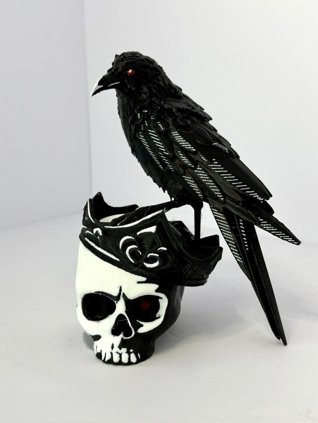 King Skull with Crow 3D Printed PLA - 7 Inch