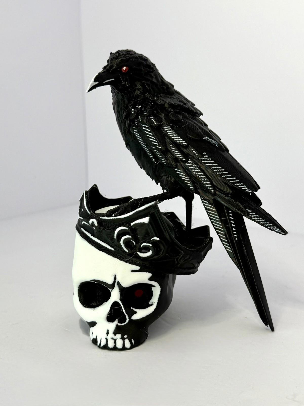 King Skull with Crow 3D Printed PLA - 7 Inch