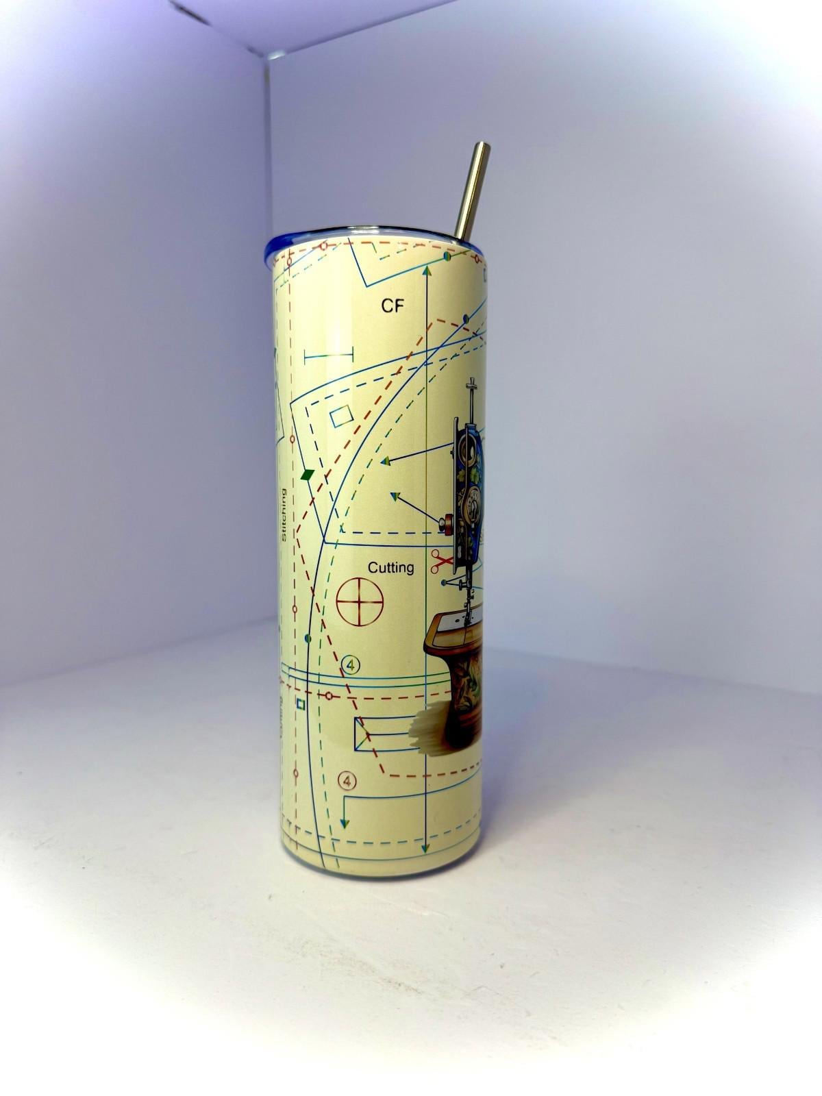 20 oz Crafting Sewing Stainless Steel Tumbler with Lid, Straw