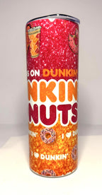 20 oz Dunkin Stainless Steel Tumbler with Lid, Straw - Glitter or Non-Glitter