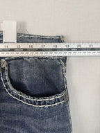 True Religion ROCCO Relaxed Skinny Mens Sz 36 x 34 Blue Denim Jeans Thick Stitch