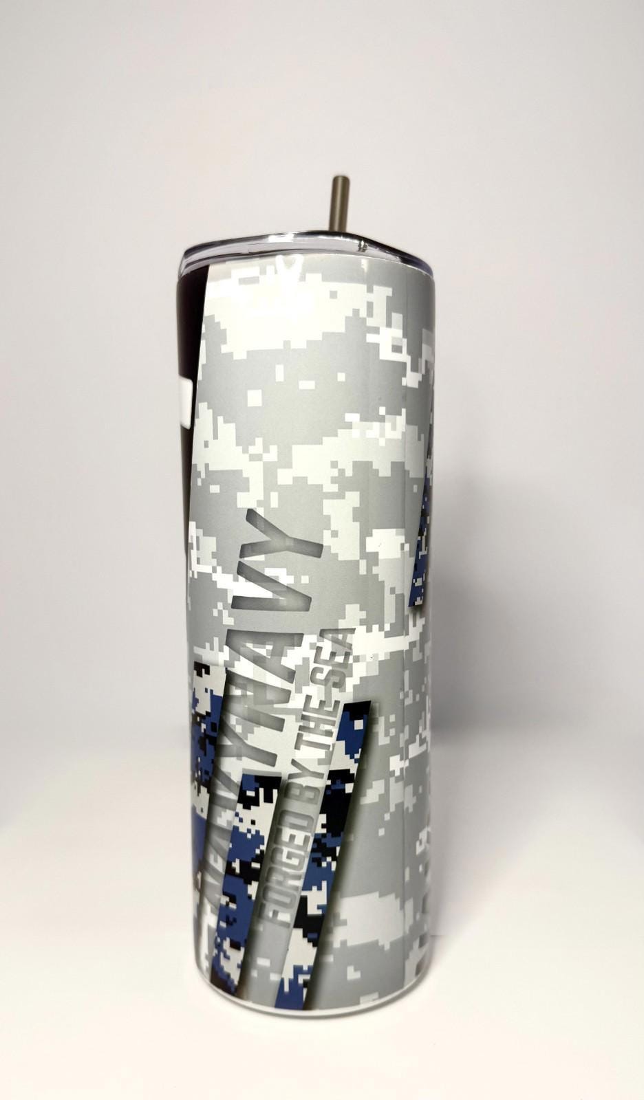 20 oz Navy Stainless Steel Tumbler with Lid, Straw