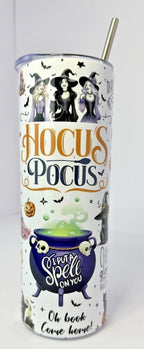 20 oz Hocus Pocus Stainless Steel Tumbler with Lid, Straw Halloween