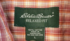 Eddie Bauer Shirt Men's L Orange Red Plaid Short Sleeve Button Up Relaxed Fit